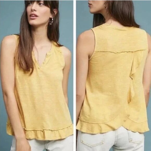Anthropologie Maeve Women Tank Top XS Yellow Back Ruffle Split Neck Coastal - Picture 10 of 10